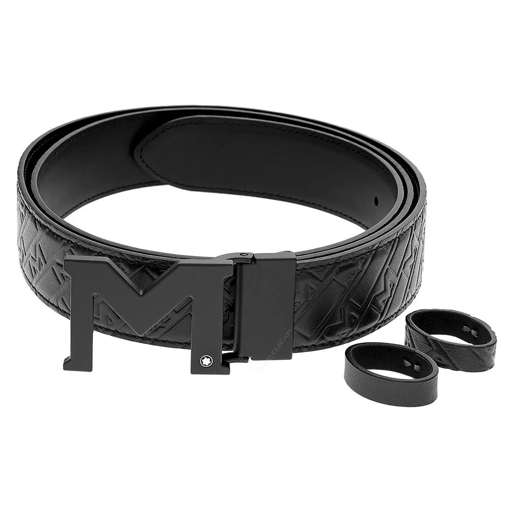 M Buckle Embossed Black/Plain Reversible 35mm Leather Belt